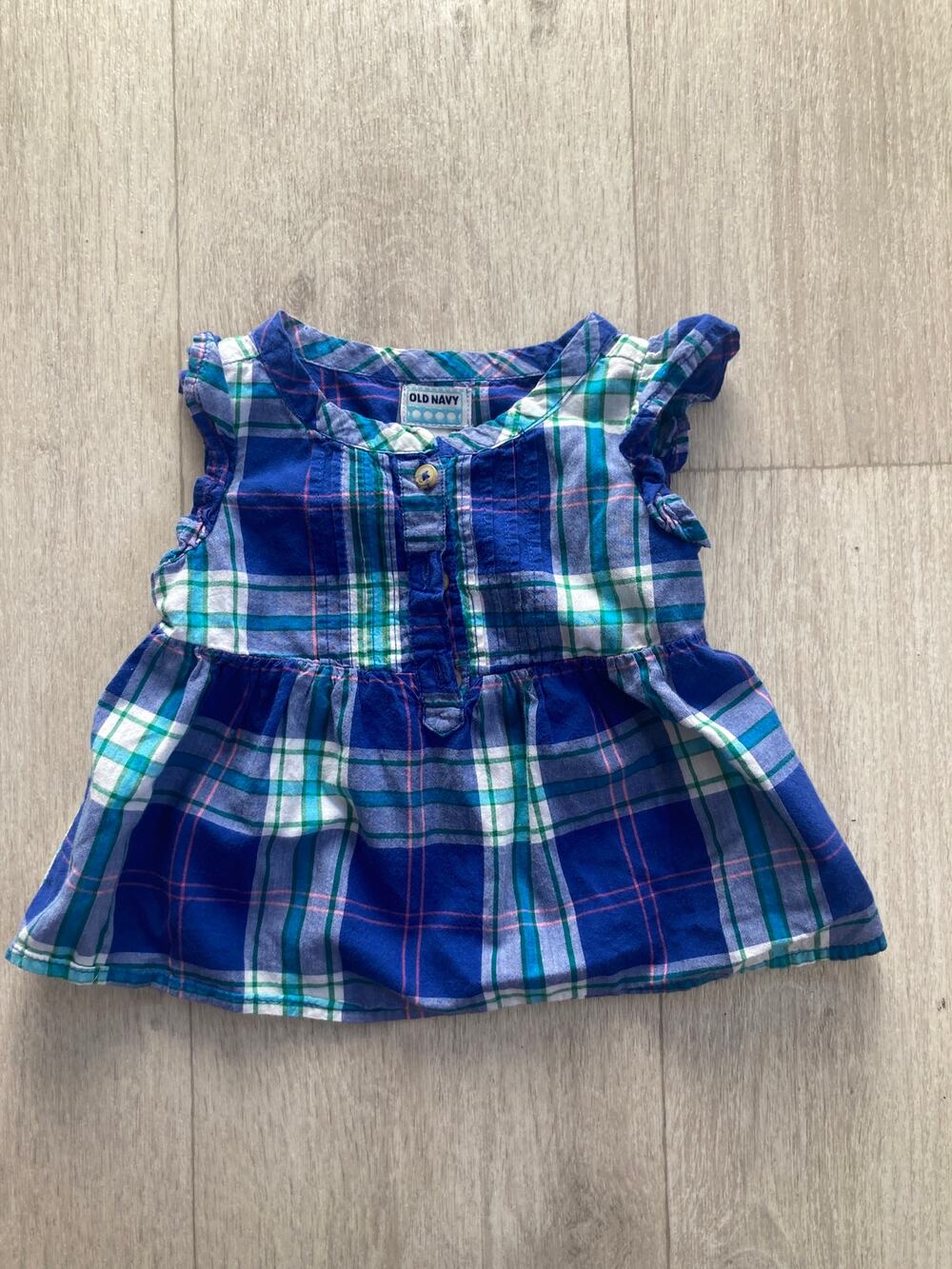 Old Navy Blue Plaid Pullover Baby Top, Size 12-18M